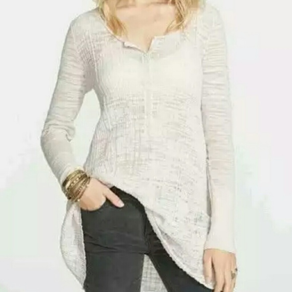 Free People Sheer Button Ribbed Pink Beige Henley